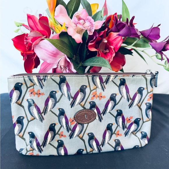 Fossil Key-Per birdie long zip pouch/cosmetics bag - Picture 1 of 4